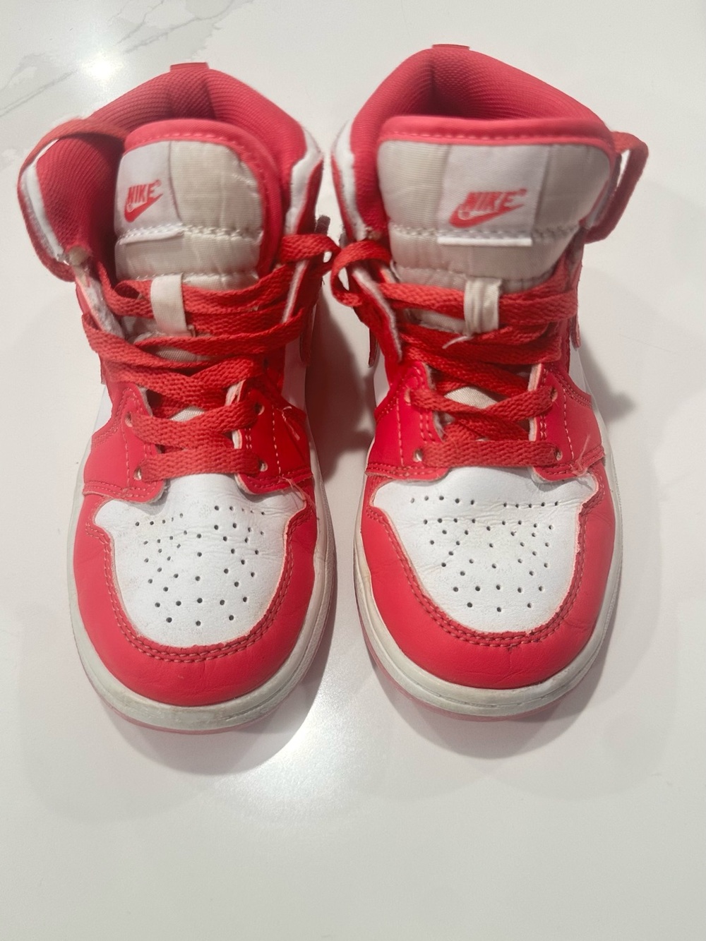 Nike Kids Pink and White High-Top Sneakers with Classic Logo